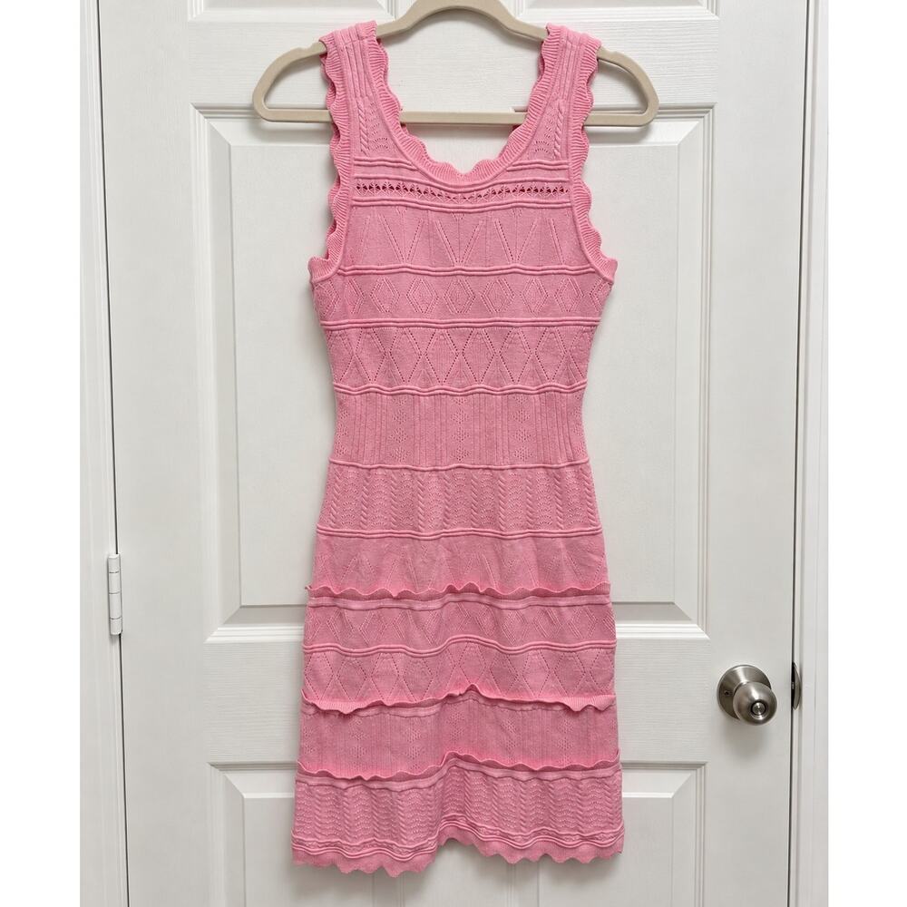Pink Pointelle Knit Sleeveless Midi Dress Size M